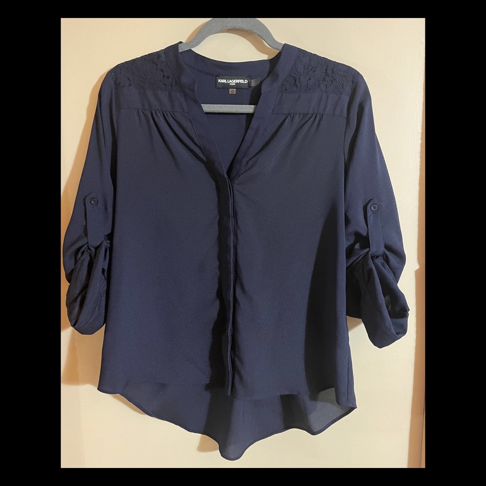 KARL LAGERFELD Navy Blouse with Lace Back detail Size XS